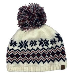 Timberland Fleece Lined Beanie Hat Fair Isle Pom Pom One Size